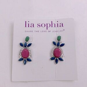 Lia Sophia Post Earrings Purple Green blue Silver Rhinestone New NWT